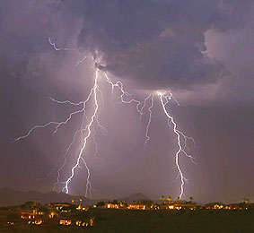 Arizona monsoon with lightning in over Tempe